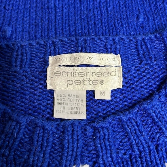 1980s Jennifer Reed Petite Hand Knitted Popcorn Sweater in Bright Florals Size M - Picture 5 of 6